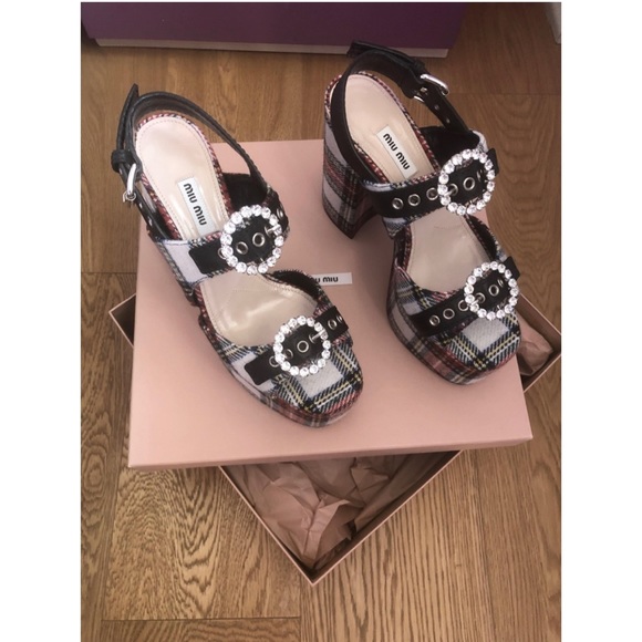 Miu Miu Tartan Embellished Heels - EU 39.5 - Picture 5 of 13